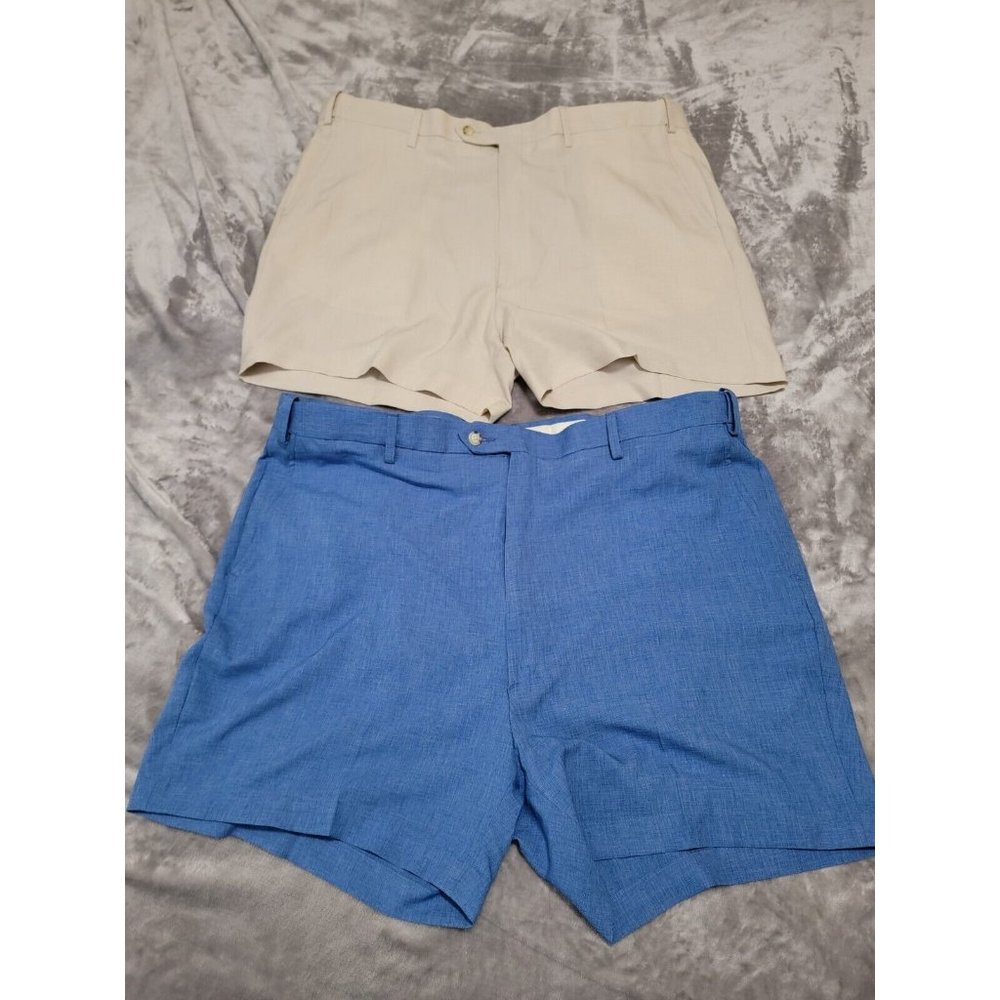 Lot of 2 Berle Shorts Mens 42 waist‎ flat front Chino Golf Casual beige and blue